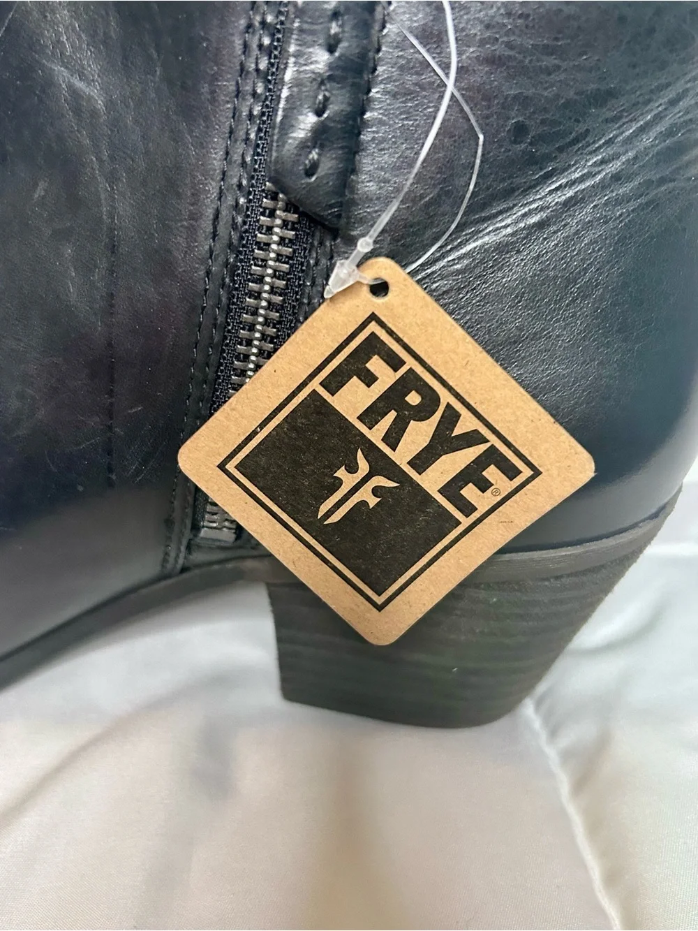 NWT Frye Black Leather Ankle Booties – Side Zip – Stacked Heel - Size 8